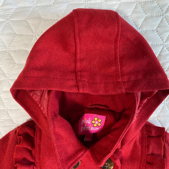 Toddler 4T Red Pea Coat with hood and pockets - Picture 4 of 9